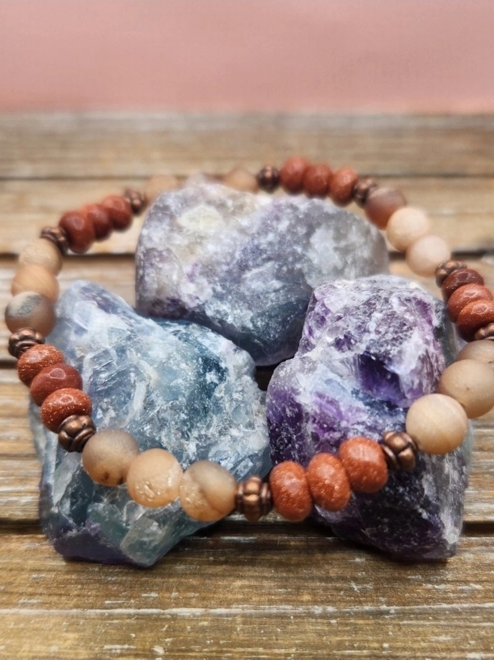 Goldstone, Agate and Copper Beaded Bracelet